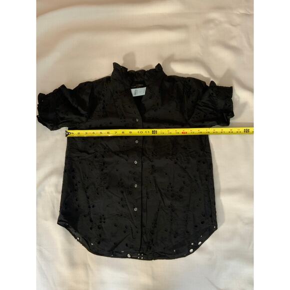 ANN TAYLOR Petite Eyelet Ruffle Button Top In Black NWT size SP - Picture 6 of 7